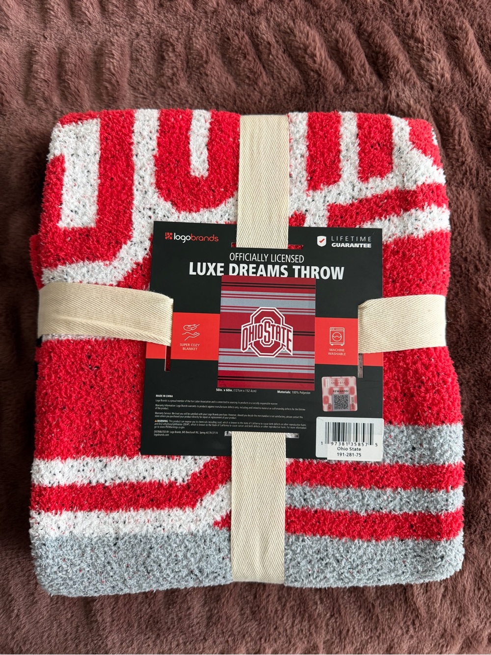Ohio State Luxe Dreams Throw - Red & Gray